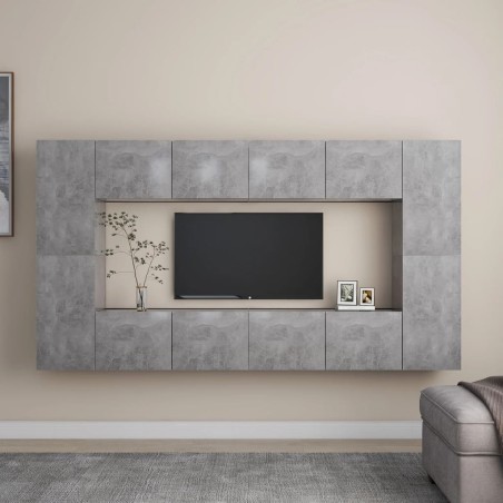 vidaXL Set Mobile Porta TV 8 pz Grigio Cemento in Truciolato 