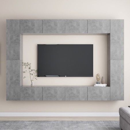 vidaXL Set Mobile Porta TV 8 pz Grigio Cemento in Truciolato 