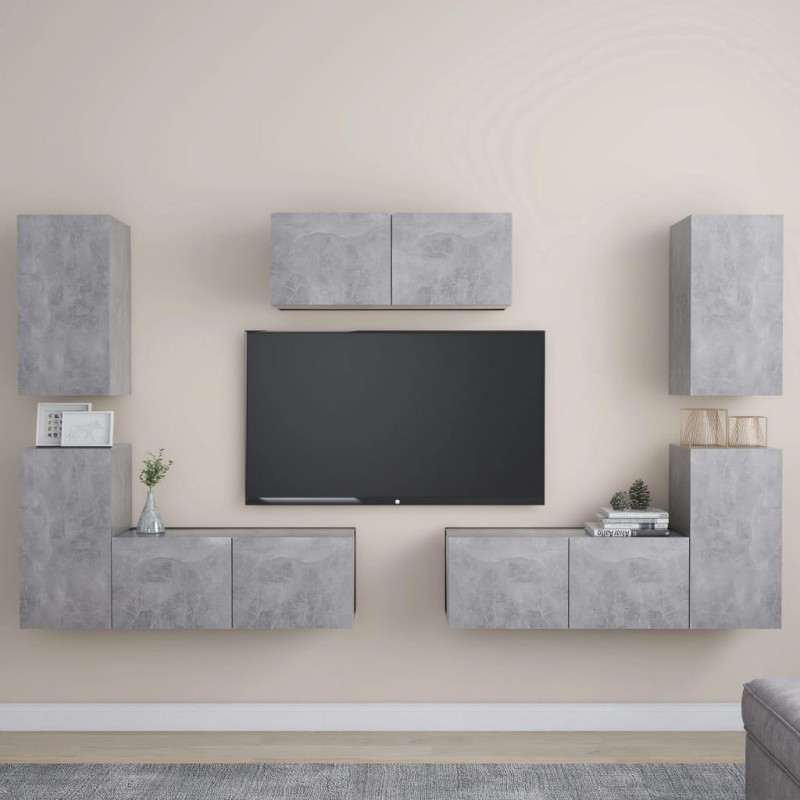 vidaXL Set Mobile Porta TV 7 pz Grigio Cemento in Truciolato vidaXL Set Mobile Porta TV 7 pz Grigio Cemento in Truciolato