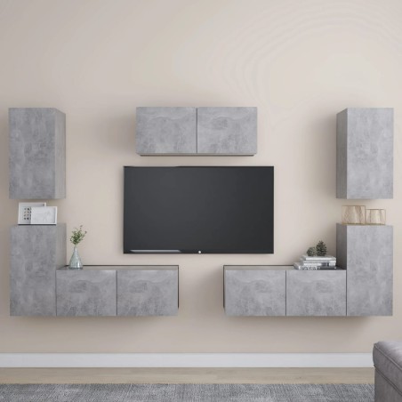 vidaXL Set Mobile Porta TV 7 pz Grigio Cemento in Truciolato 