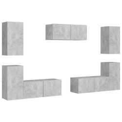 vidaXL Set Mobile Porta TV 7 pz Grigio Cemento in Truciolato 