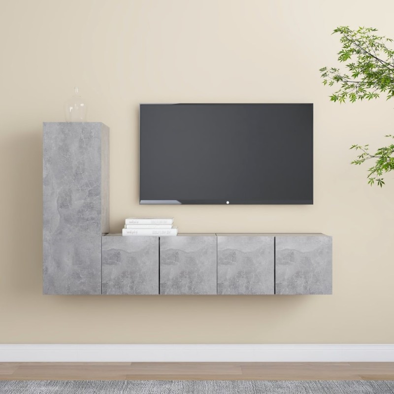 vidaXL Set di Mobili Porta TV 3 pz Grigio Cemento in Legno Multistrato
