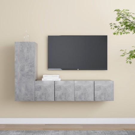 vidaXL Set di Mobili Porta TV 3 pz Grigio Cemento in Legno Multistrato