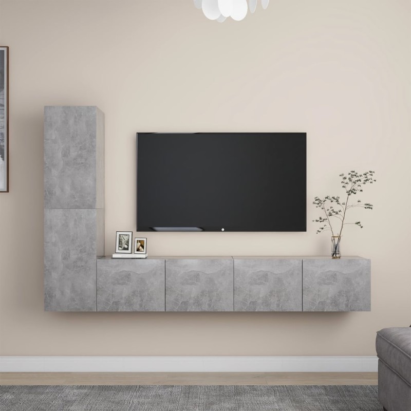 vidaXL Set Porta TV 4 pz Grigio Cemento in Truciolato vidaXL Set Porta TV 4 pz Grigio Cemento in Truciolato