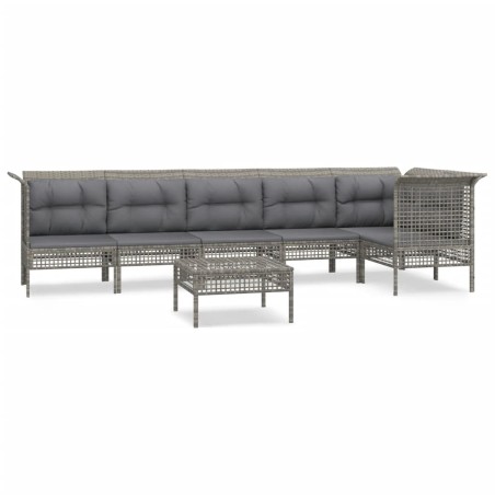 Set Divani da Giardino 7 pz con Cuscini in Polyrattan Grigio