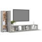 vidaXL Set Porta TV 3 pz Grigio Cemento in Truciolato 