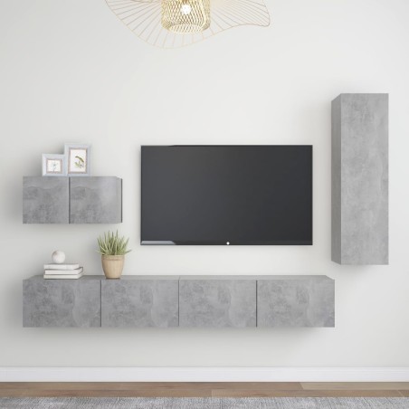 vidaXL Set di Mobili Porta TV 4 pz Grigio Cemento in Legno Multistrato