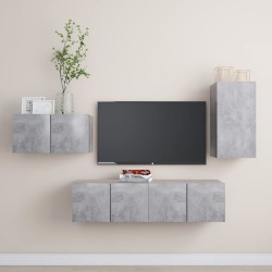 vidaXL Set Porta TV 4 pz Grigio Cemento in Truciolato 
