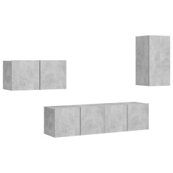 vidaXL Set Porta TV 4 pz Grigio Cemento in Truciolato 