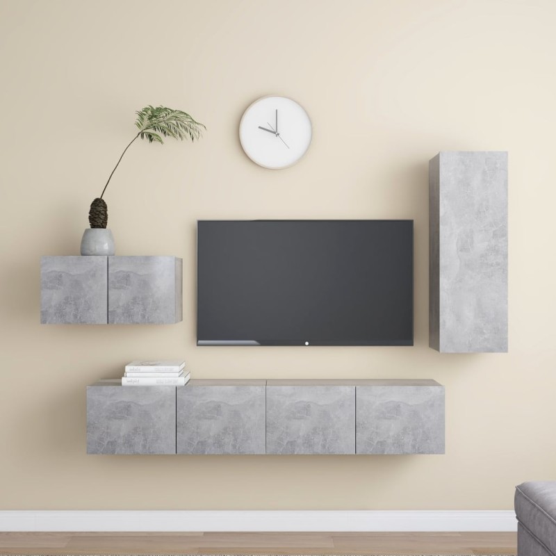 vidaXL Set di Mobili Porta TV 4 pz Grigio Cemento in Legno Multistrato vidaXL Set di Mobili Porta TV 4 pz Grigio Cemento in Legno Multistrato
