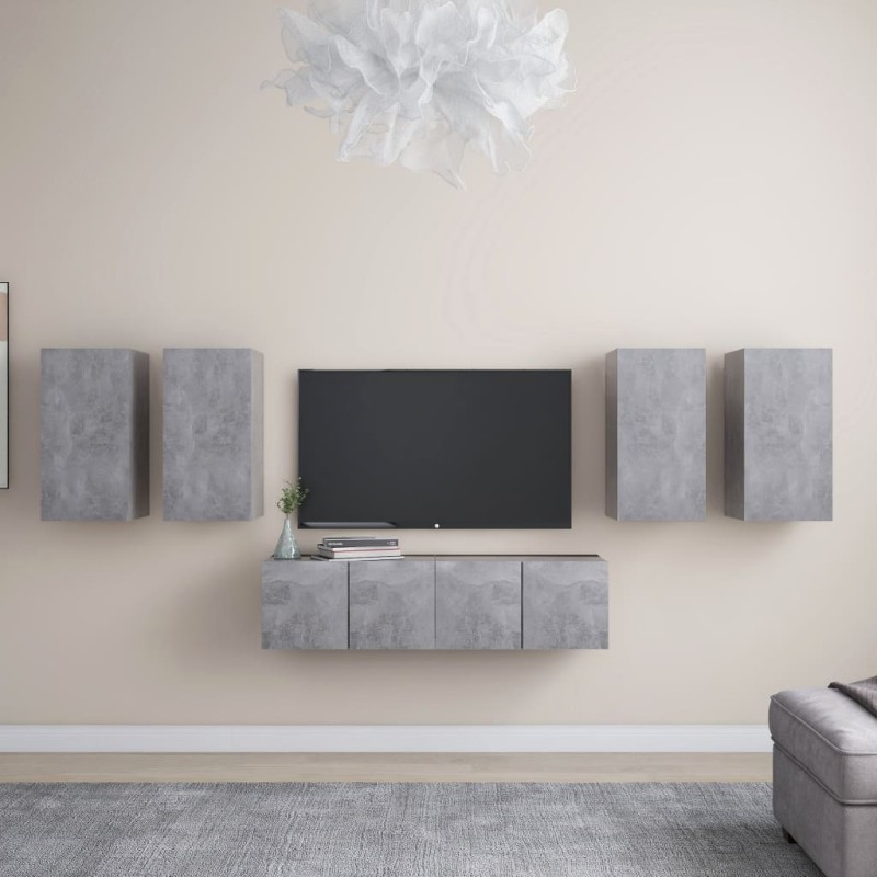 vidaXL Set Porta TV 6 pz Grigio Cemento in Truciolato vidaXL Set Porta TV 6 pz Grigio Cemento in Truciolato