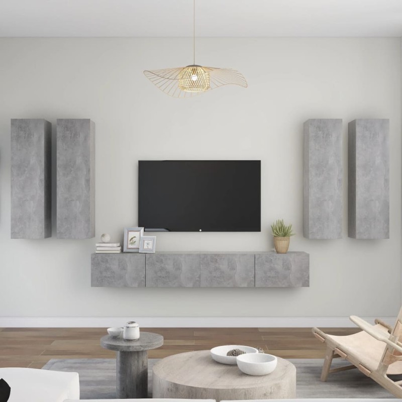 vidaXL Set Porta TV 6 pz Grigio Cemento in Truciolato vidaXL Set Porta TV 6 pz Grigio Cemento in Truciolato