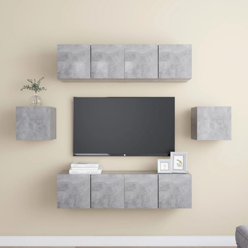 vidaXL Set di Mobili Porta TV 6 pz Grigio Cemento in Legno Multistrato