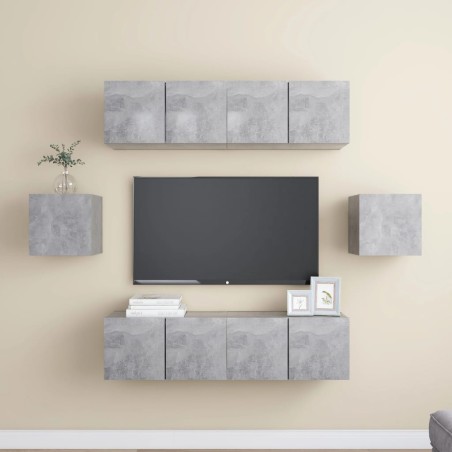 vidaXL Set di Mobili Porta TV 6 pz Grigio Cemento in Legno Multistrato