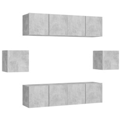 vidaXL Set di Mobili Porta TV 6 pz Grigio Cemento in Legno Multistrato