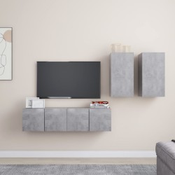 vidaXL Set Mobili TV 4 pz Grigio Cemento in Truciolato 