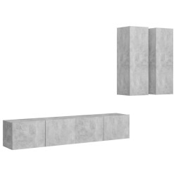 vidaXL Set Porta TV 4 pz Grigio Cemento in Truciolato
