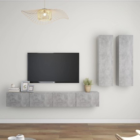 vidaXL Set Porta TV 4 pz Grigio Cemento in Truciolato 