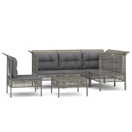 Set Divani da Giardino 6 pz con Cuscini in Polyrattan Grigio