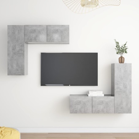 vidaXL Set di Mobili Porta TV 4 pz Grigio Cemento in Legno Multistrato