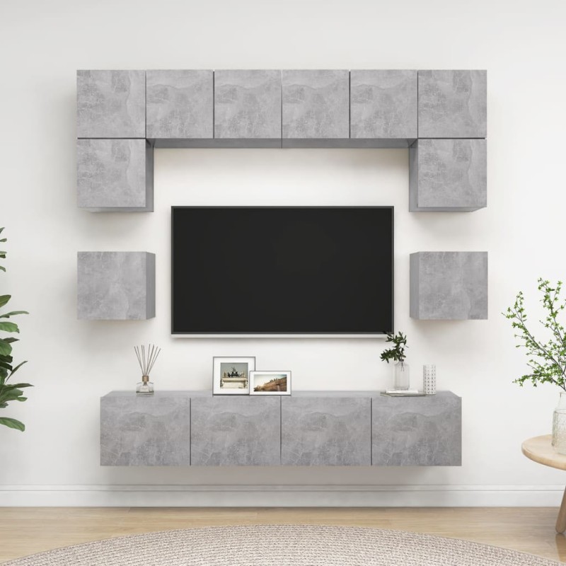 vidaXL Set di Mobili Porta TV 8 pz Grigio Cemento in Legno Multistrato vidaXL Set di Mobili Porta TV 8 pz Grigio Cemento in Legno Multistrato