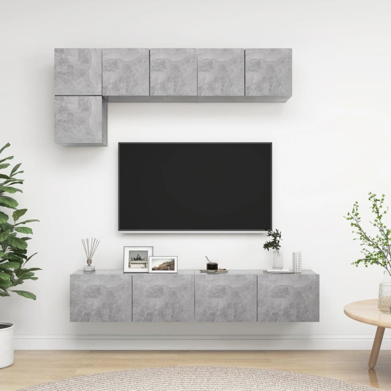 vidaXL Set di Mobili Porta TV 5 pz Grigio Cemento in Legno Multistrato vidaXL Set di Mobili Porta TV 5 pz Grigio Cemento in Legno Multistrato
