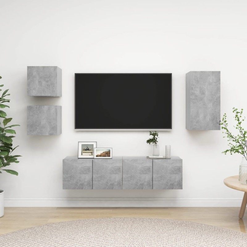 vidaXL Set Porta TV 5 pz Grigio Cemento in Truciolato 