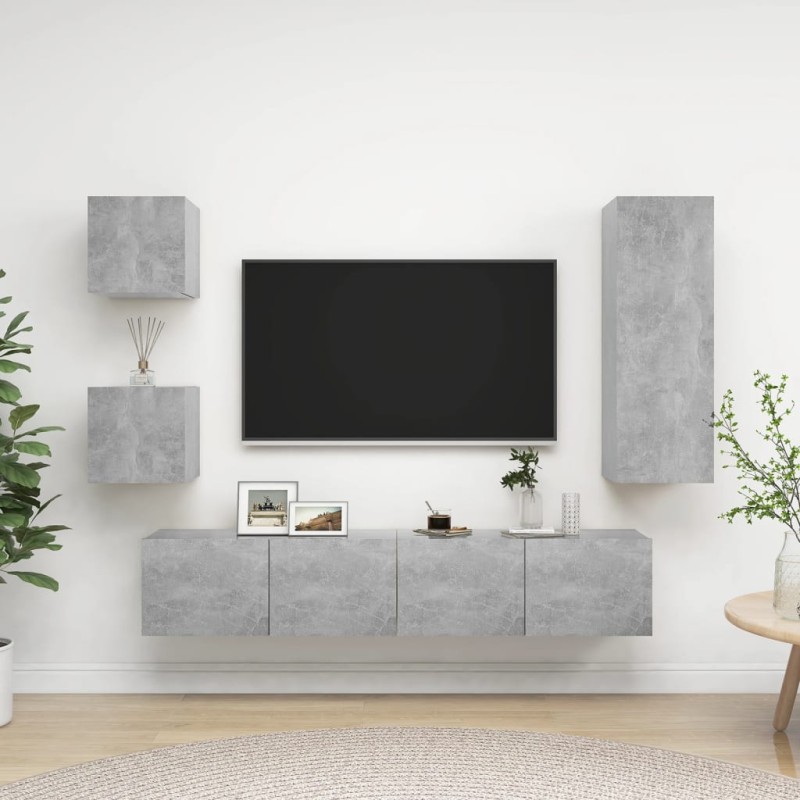vidaXL Set di Mobili Porta TV 5 pz Grigio Cemento in Legno Multistrato vidaXL Set di Mobili Porta TV 5 pz Grigio Cemento in Legno Multistrato