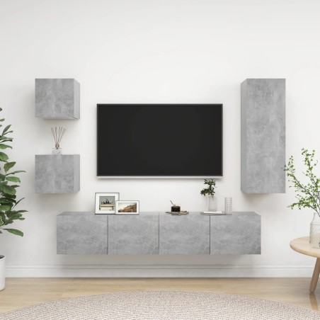vidaXL Set di Mobili Porta TV 5 pz Grigio Cemento in Legno Multistrato