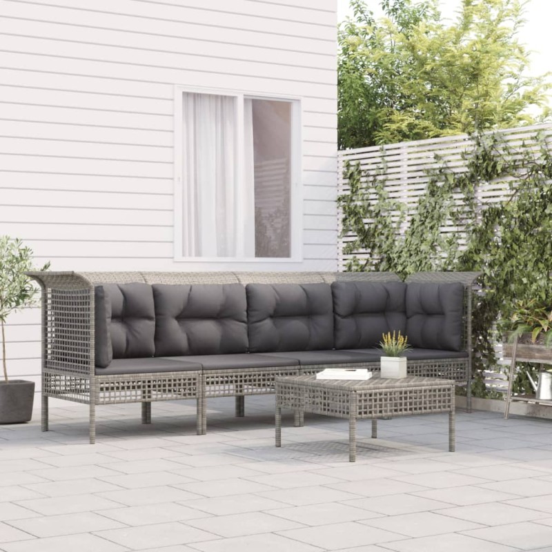 vidaXL Set Divani da Giardino 5 pz con Cuscini in Polyrattan Grigio vidaXL Set Divani da Giardino 5 pz con Cuscini in Polyrattan Grigio
