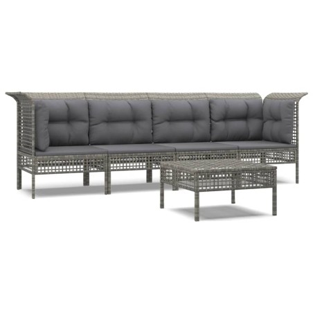 vidaXL Set Divani da Giardino 5 pz con Cuscini in Polyrattan Grigio