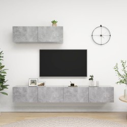 vidaXL Mobili Porta TV 3 pz Grigio Cemento in Legno Multistrato