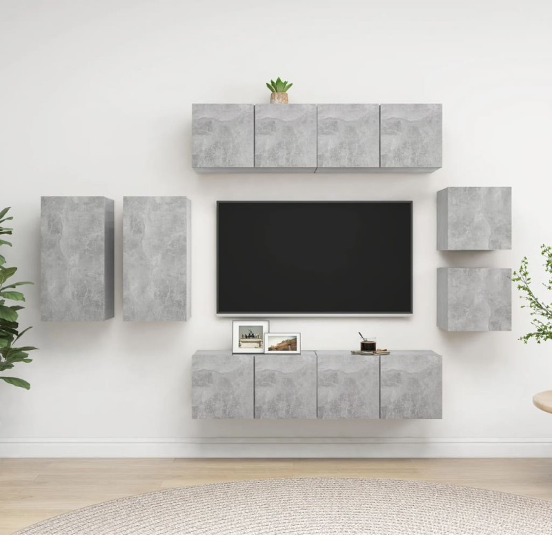 vidaXL Set Porta TV 8 pz Grigio Cemento in Truciolato vidaXL Set Porta TV 8 pz Grigio Cemento in Truciolato