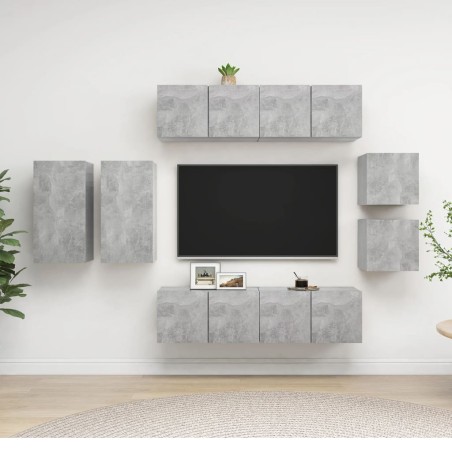 vidaXL Set Porta TV 8 pz Grigio Cemento in Truciolato 