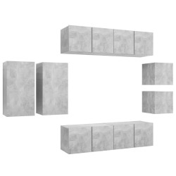 vidaXL Set Porta TV 8 pz Grigio Cemento in Truciolato 