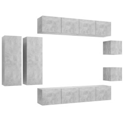 vidaXL  Set Porta TV 8 pz Grigio Cemento in Truciolato