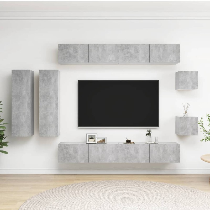 vidaXL Set Porta TV 8 pz Grigio Cemento in Truciolato vidaXL Set Porta TV 8 pz Grigio Cemento in Truciolato