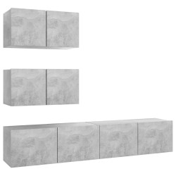 vidaXL Set di Mobili Porta TV 4 pz Grigio Cemento in Legno Multistrato