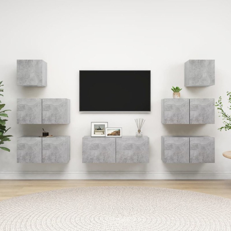 vidaXL Set di Mobili Porta TV 7 pz Grigio Cemento in Legno Multistrato vidaXL Set di Mobili Porta TV 7 pz Grigio Cemento in Legno Multistrato