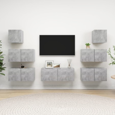 vidaXL Set di Mobili Porta TV 7 pz Grigio Cemento in Legno Multistrato
