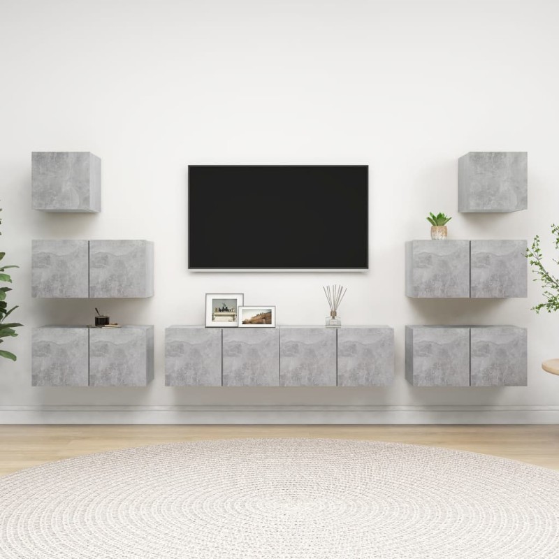 vidaXL Set Porta TV 8 pz Grigio Cemento in Truciolato vidaXL Set Porta TV 8 pz Grigio Cemento in Truciolato