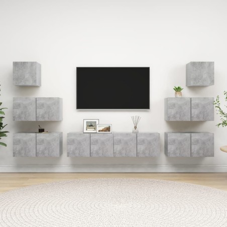 vidaXL Set Porta TV 8 pz Grigio Cemento in Truciolato 