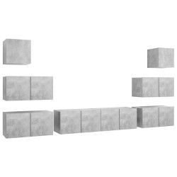 vidaXL Set Porta TV 8 pz Grigio Cemento in Truciolato 