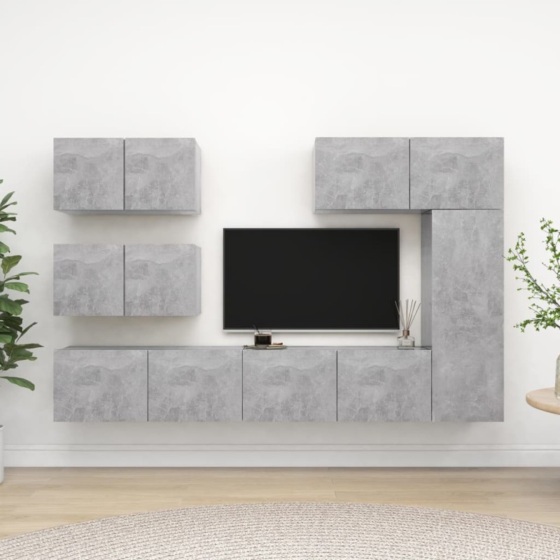 vidaXL Set di Mobili Porta TV 6 pz Grigio Cemento in Legno Multistrato vidaXL Set di Mobili Porta TV 6 pz Grigio Cemento in Legno Multistrato