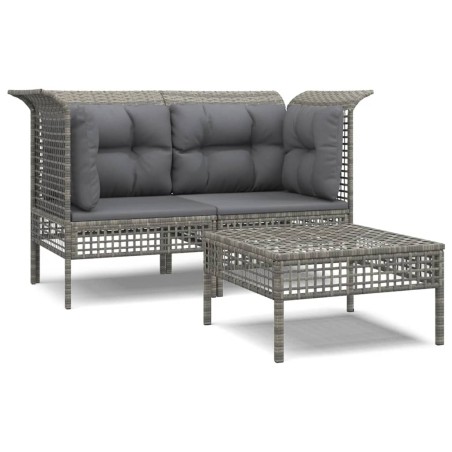 Set Divani da Giardino 3 pz con Cuscini in Polyrattan Grigio
