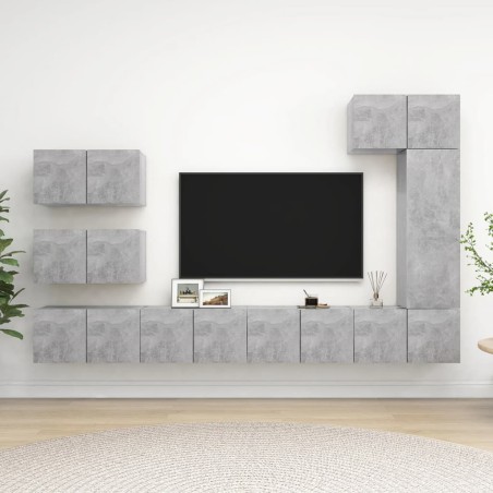 vidaXL Set Porta TV 8 pz Grigio Cemento in Truciolato 