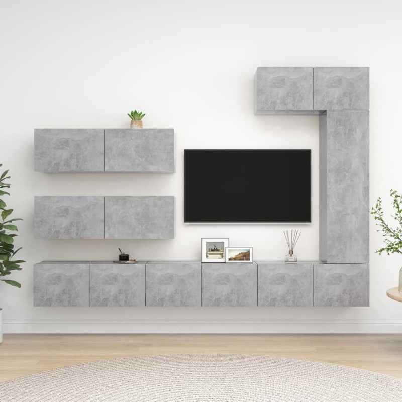 vidaXL Set di Mobili Porta TV 7 pz Grigio Cemento in Legno Multistrato vidaXL Set di Mobili Porta TV 7 pz Grigio Cemento in Legno Multistrato