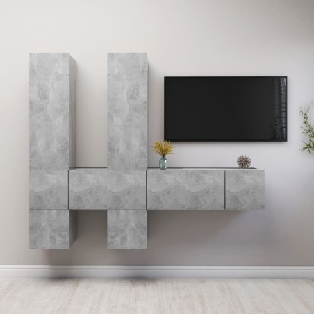vidaXL Set Porta TV 7 pz Grigio Cemento in Truciolato  