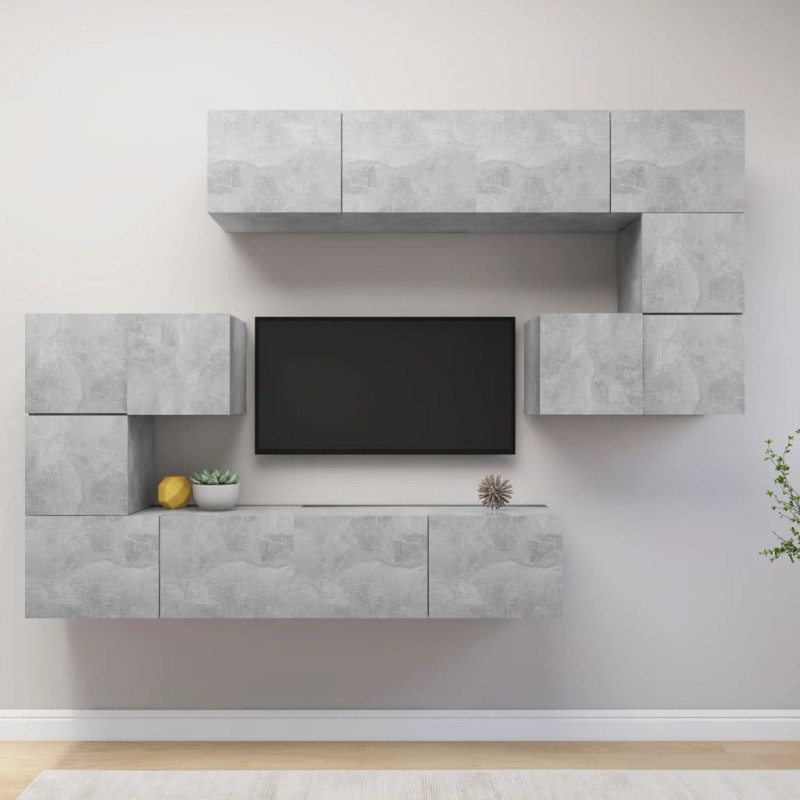 vidaXL Set Porta TV 8 pz Grigio Cemento in Truciolato vidaXL Set Porta TV 8 pz Grigio Cemento in Truciolato