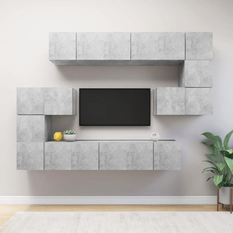 vidaXL Set Porta TV 10 pz Grigio Cemento in Truciolato vidaXL Set Porta TV 10 pz Grigio Cemento in Truciolato